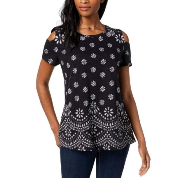 Style & Co Cotton Cold Shoulder T-Shirt - Picture 3 of 4